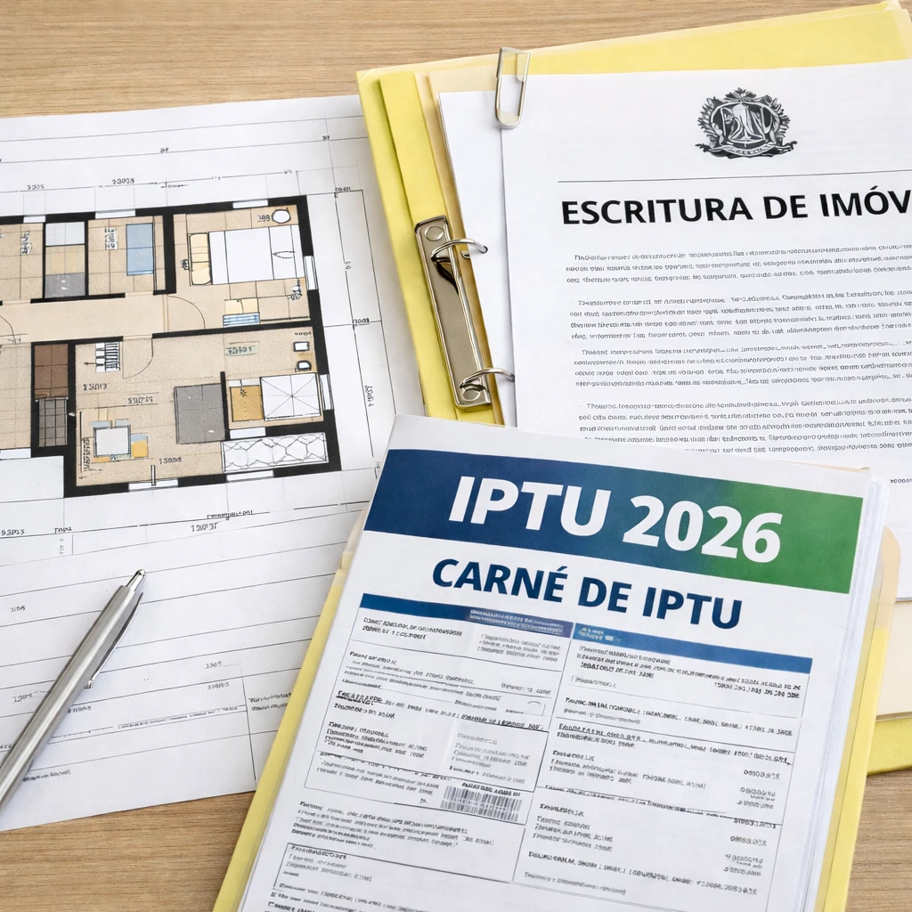 Documentos de imóvel sobre a mesa